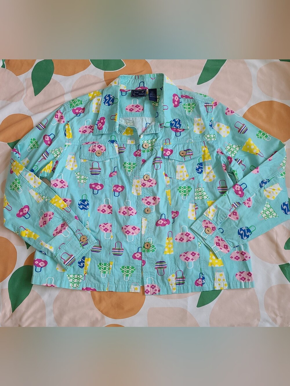 Vintage Cotton Y2K 90s Kitschy Purse Print Button Up Shirt Jane Ashley Women XL